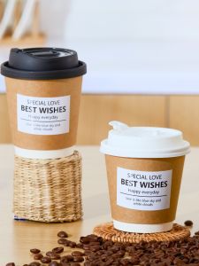 หนาขึ้น ถ้วยกระดาษคราฟท์สองชั้นถ้วยกาแฟแบบใช้แล้วทิ้งถ้วยชานมถั่วเหลืองนมอเมริกันเครื่องดื่มร้อนถ้วยพร้อมฝาปิดเชิงพาณิชย์