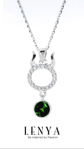 LENYA จี้ Zodiac พลอยโครมไดออพไซด์ ราศีพฤษก เสริมความคิดสร้างสรรค์ ตัวเรือนเงินแท้925 ชุบทองคำขาว