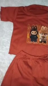 Setelan anak perempuan labubu viral bahan katun rib untuk usia 1-6 tahun fashion trendy dan kekinian
