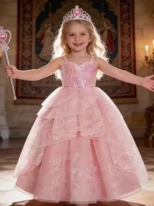 MUABABY | Trẻ Em Màu Hồng Trang Phục Phù Thủy Đầm Cosplay Elphaba Glinda Phù Thủy Tốt Công Chúa Dài Đến Mắt Cá Chân Dễ Thương Không Tay Halloween Đầm Dành Cho Bé Gái 7-13Y