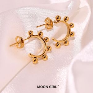 ต่างหูชุบทองไม่ซีดแฟชั่นสแตนเลสทันสมัยทันสมัยสำหรับต่างหูตุ้มหูผู้หญิงดีไซน์หรูหราเครื่องประดับประจำวันผู้หญิงดวงจันทร์