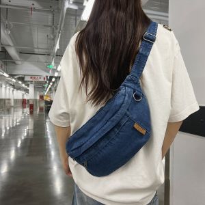Chest Bag Womens Large Capacity Washed Denim Bag Casual Japanese All-Match Small Bag Mens Waist Bag Street Shoulder Bag
