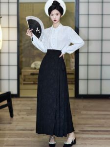 Horse-Face Skirt Adult Black Daily Improved Hanfu Work Clothing Skirt New Chinese Womens Clothing Chinese Style Spring & Fall Suit