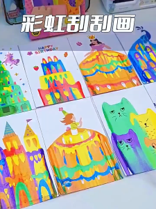 Set Lukisan Gores Pelangi Anak 17 – 42 set DIY Scratch Art Card Buatan Tangan Kreatif