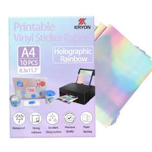 A4 10 PCS Rainbow Holographic Printable Sticker Paper for Ink jet & Laser Printer Vinyl Sticker Printable Paper 8.3x11.7 Inch