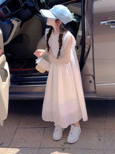 Princess Style Girls Dress Summer New Fashion Cotton Hollow out Backless Vest Dress for Little Girls Age 3-17 Kids Clothing