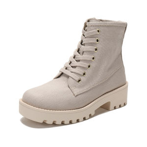 Michael Kors Womens Short Martin Boots Thick Bottom Lace-Up Fashion Boots Winter Solid Color round Toe mid Heel 40T1JAFE5L