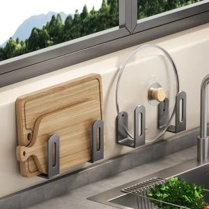 2 Chiếc Nắp Nồi Giá Bộ Treo Tường Nhà Bếp Phòng Tắm Nhà Tổ Chức Kim Loại Kệ Chứa Đồ Cho Nắp Nồi Thớt Miếng Bọt Biển Giá Đỡ