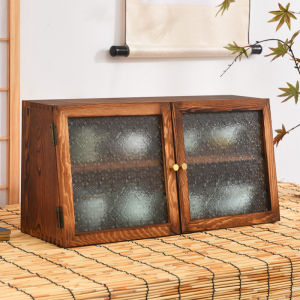 New Chinese Style Glass Tea Cup Stand Small Purple Sand Pot Rack Solid Wood Multi Treasure Cabinet Display Storage Shelf