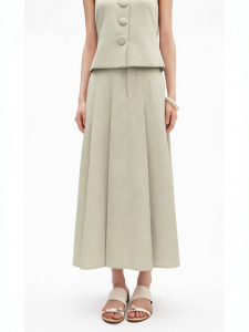 Imported Linen-like Classic Pleated A-line Long Skirt
