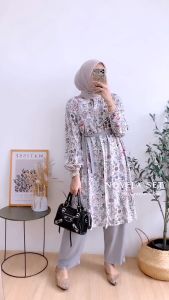 SETELAN LONG TUNIK MALIKA RAYON MIX CRINKLE SETELAN WANITA TERBARU 2024/BAJU SETELAN TUNIK TRENDY 2025