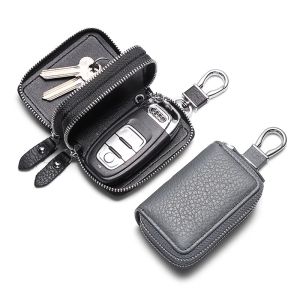 New Multi-Functional Double Zipper Car Key Holder Mens Business Practical Key Case Universal Car Key Cover Leather Goods