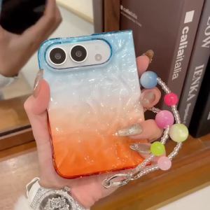 Ốp Điện Thoại iPhone 18 Fold Dopamine Duo 2026 Trong Suốt Họa Tiết Gợn Sóng Xếp Ly Sáng Tạo Màu Sắc Chuyển Sắc Kèm Dây Đeo Tay