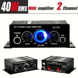 AK-270 12V/24V 400W Compact Power Amplifier 2.0 Channel Stereo Audio Amp for Home Car Theater System HiFi Sound Mini Amplifier