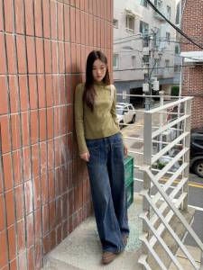 NIHAOKANONG | Quần Jeans Vintage Đa Ngăn Thêu Thiết Kế Rộng Dễ Dàng