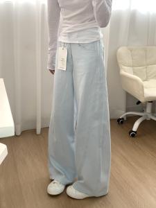 Quần Jeans Ống Rộng Denim Baby Blue Cạp Cao Ống Thẳng Dài Đến Sàn Cho Nữ Cao 175 Cm Quần Thường Ngày Dễ Thương