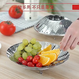 Top Seller EXPANDABLE and COLLAPSIBLE STEAMER BASKET | Multifunctional Foldable Drain Steamer Basket | Retractable Steaming Plate Rack | Folding Basket Steamers for Veggie Seafood Cooking | 100% Smooth Edges High-Grade Stainless Steel Steamer Basket.