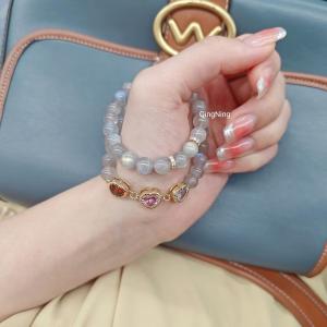 Double Layer Natural Moonstone Bracelet Womens Extended Length Blue Light Flicker Stable Love Elegant White Shining Jewelry