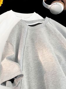 Deconstructed Patchwork Design Space Cotton Shoulder T-Shirt Mens Short Sleeve Summer Trendy American Boxy Fit High Street