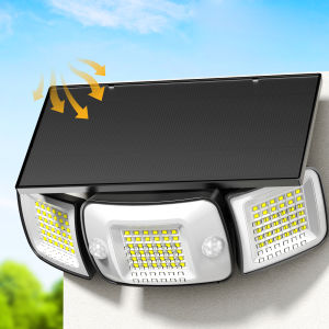 Intelamp Long Battery Life 6000mah Outdoor Solar Light Flood Light Larger Solar Panel Two Motion Sensors For Garden Yard Garage