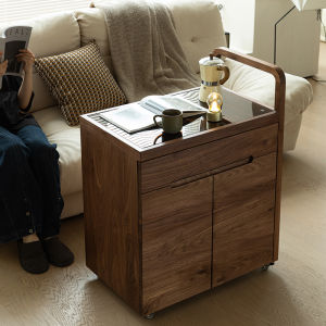 Black Walnut Movable Tea Cabinet Living Room Multi-Functional Small Apartment Sofa Side Table Small Dining Car Storage Rack