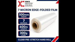 Xinco 7 Micron Stretch Film 500mm x 600m | Edge-Folded | 3.3X Longer vs 23 Micron Standard | High Performance Pallet Wrap