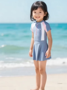 Childrens High Quality Polyester Princess Dress One-Piece Swimsuit Short Sleeves for Kids Girls 6-12 Years Old