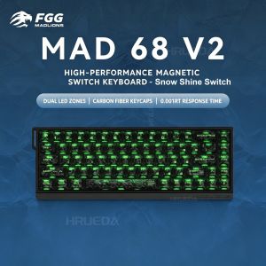 Madlions MAD60 V2 MAD68 V2 Magnetic Switch Gaming Keyboard Wired 0.001mm RT 8K Polling Rate 0.125ms Low Latency 68 Keys RGB Game