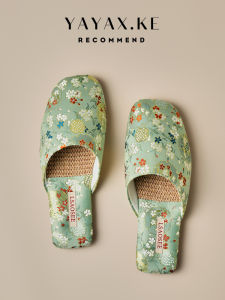 2025 Spring Summer Womens Indoor Home Anti-slip Embroidered Linen Slippers Comfortable Breathable Sweat Absorbent Flat Heel