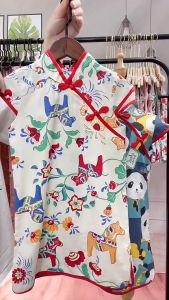 [1-8 Years] daidai (Ready Stock) Girl Baby Children CNY Chinese New Year Panda Dinasour Cheongsam 新年儿女童改良旗袍童装公主裙短袖童裙