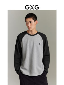GXG | Waffle Texture Contrast Raglan Sleeve Long Sleeve T-Shirt Autumn Winter