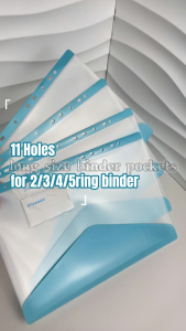 4Pcs Long/A4 Loose Leaf File Bag Plastic Envelopes Binder Folders with 11 Holes for 2/3/4/5 Ring Binder Waterproof Binder Pocket Organizer