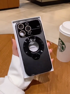 เคสไอโฟน หน้าต่างกระจก โชว์โลโก้ เคสแม่เหล็ก พร้อมขาตั้งพับได้ เคส ไอโฟน 11 เคส iphone 13 Magnetic Case for iPhone 15 14 13 12 pro promax Max Plus