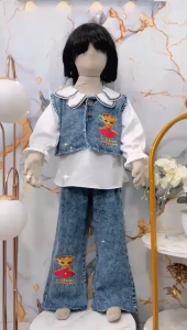 Setelan ballerina capucina anak perempuan usia 3 - 10 tahun / set rompi jeans lepas motif karakter viral terbaru