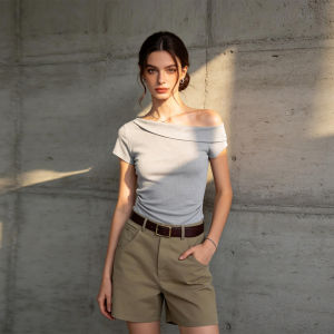 PIAOYA | Tapered Pockets Design Slim Fit Summer Shorts Women Khaki