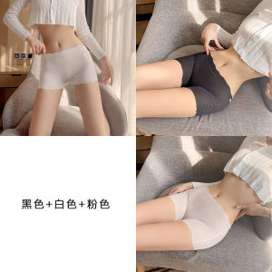 Womens 3-Piece Safety Pants Fashion Tape Two-in-One Seamless Nude Feel Boxers Leggings Mid-Waist Ice Silk Boyshorts
