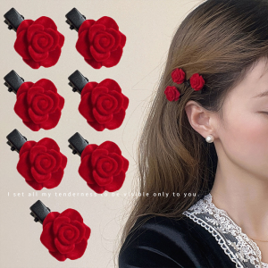 10Pcs Red Velvet Rose Hair Clips Small Rose Flower Hair Clips for Girls Elegant Women Hair Accessories for Wedding Decoration Retro Flower Hair Barrettes