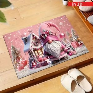 Thảm Chùi Chân Hình Ông Già Noel Hoạt Hình Màu Hồng VIKAMA Thảm Chào Mừng Mềm Mại Cho Phòng Ngủ Phòng Khách Phòng Tắm - Thảm Trang Trí Nhà Cửa Bằng Vải Polyester