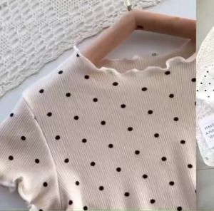 ชุดเซ็ทเด็กผู้หญิง ชุดนอนเด็ก กางเกงสามส่วนลายจุดผ้าร่องนุ่มเด้งลื่น อายุ 1-7 ขวบ DXT17