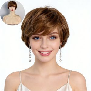 Hair Extensions Synthetic Fashion Elegant Cool Brown Women Wigs Daily Use Breathable Head Cover Ladies Female Short Wig Hat