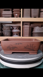 Ang chữ nhật bo góc gốm tàu CPD653 kích thước 29x21x9.5 cm lọt lòng 25.5x18x7 cm chậu bonsai cao cấp màu nâu cốt tử sa chậu gốm tàu Nghi Hưng chậu bonsai để bàn.