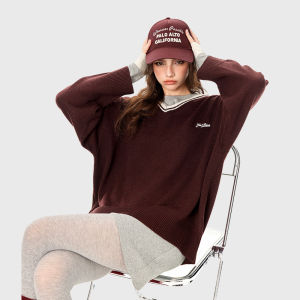 Turn Signal | Áo Sweater V-Neck Phối Màu Dày Đựng Rộng