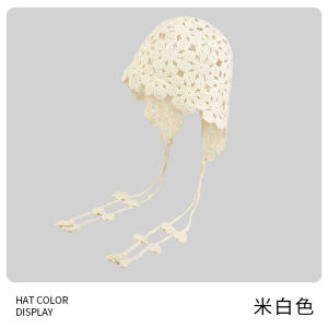 Hand Knitted Hollow out Headband Hat Womens Fashion Trendy Hook Flower Tassel Ear Protection Tie-On Overhead Knitted Hat