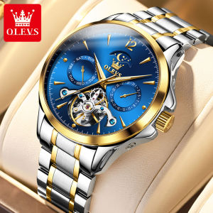 [Three-year Warranty] OLEVS Mechanical Watch For Mens WaterProof Date Week Moon Phase Function Multifunction Stainless Steel Strap