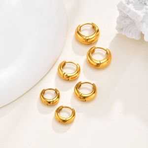 Kemstone 18K สแตนเลสต่างหูรูปห่วงตัว U สไตล์เรียบง่ายจากฝรั่งเศสเครื่องประดับทองคำ