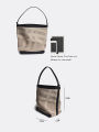 [Guangxia Gaso] Canvas Stitching Leather Tote Bag Female Large-Capacity Bucket Bag Fancy Double-Sided Color Collision Design. 