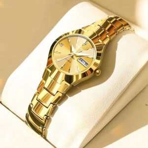 SENO elegant watch for girls women waterproof korean style pawnable gold stainless steel calendar casual quartz watch