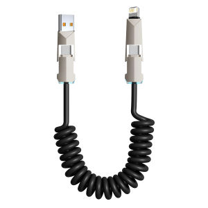 USB Type C 240W Car 4 IN 1 Fast Charging Type C to Type C Spring Telescopic Cable For iPhone Samsung Huawei Xiaomi Redmi OnePlus