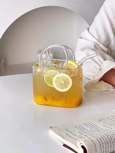 26oz Glass Purse Bag Clear Champagne Bucket Funny Juice Flowers Tea Cocktail Glass Cups With Straw Glass Vases Decor Party Gift