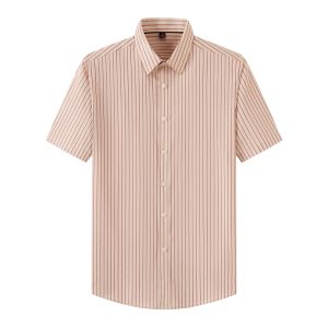HENGYUANXIANG | Hengyuanxiang Mens Striped Ice Silk Shirt Short Sleeve No Ironing Summer Fashionable Slim Fit Button Detail Youthful Style